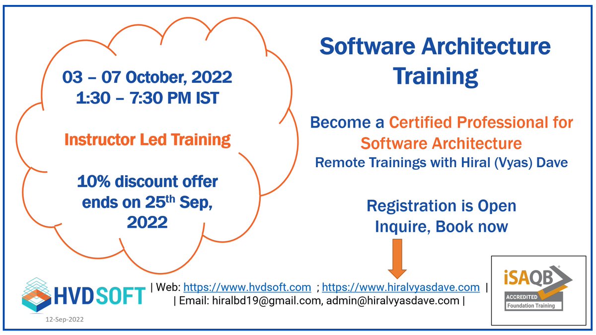 hiralvyasdave's tweet photo. Registration is Open for Oct batch of, Software Architecture Training - @isaqb  CPSA-F. 
Exam with @iSQICert
 Visit: https://t.co/zkkss2IRLG for more info.
#onlineclasses for #SoftwareEngineer  #SoftwareDeveloper https://t.co/bZOzefqNt2