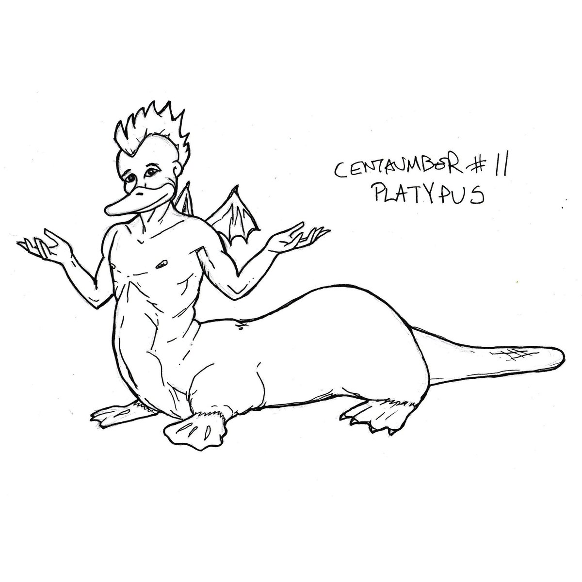 byduncanshields's tweet photo. My September drawing challenge this year is Centaumber which will be the 'centaurification' of non-horse animals. This is #11:Platypus. #centaumber #centaur #inktember #hybrid #animal #platypus https://t.co/micW6wYJOm