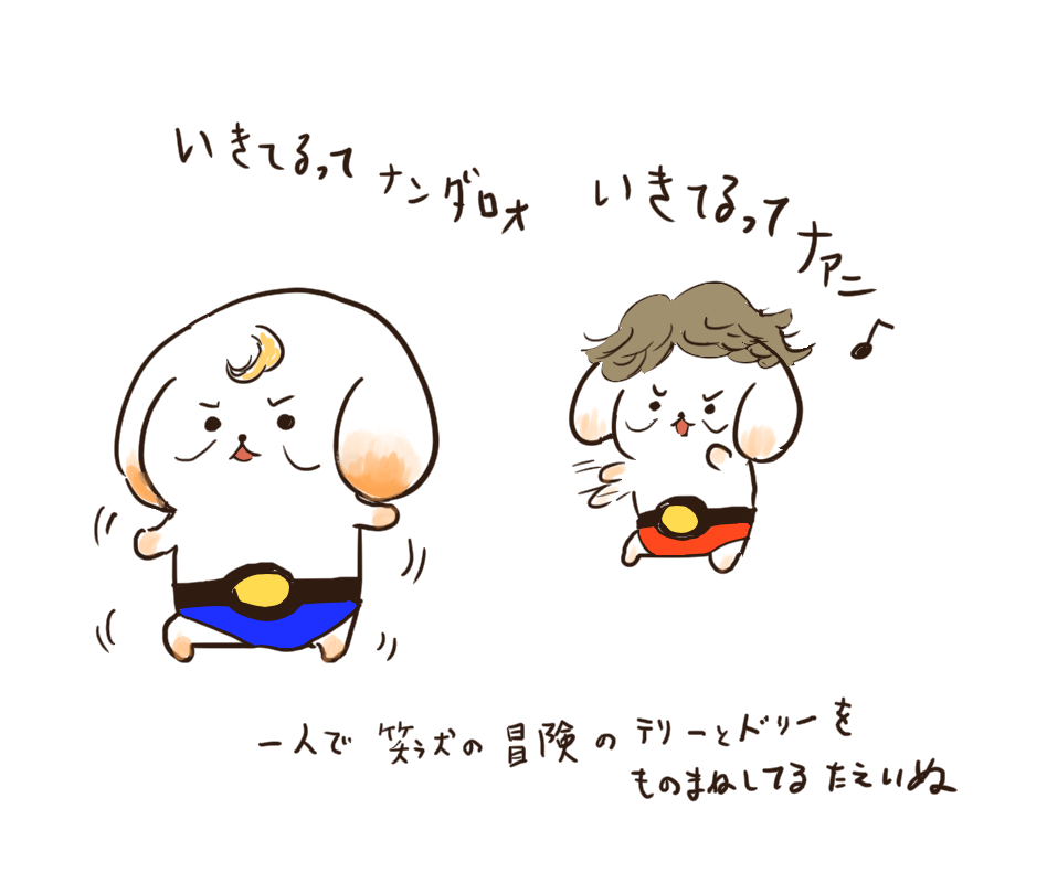 テリーとドリーのモノマネにはまって一人でやってる。
その時、旦那さんが私を「どうしていいかわからない人に出会った時の人の反応」の眼で私を見ている。 