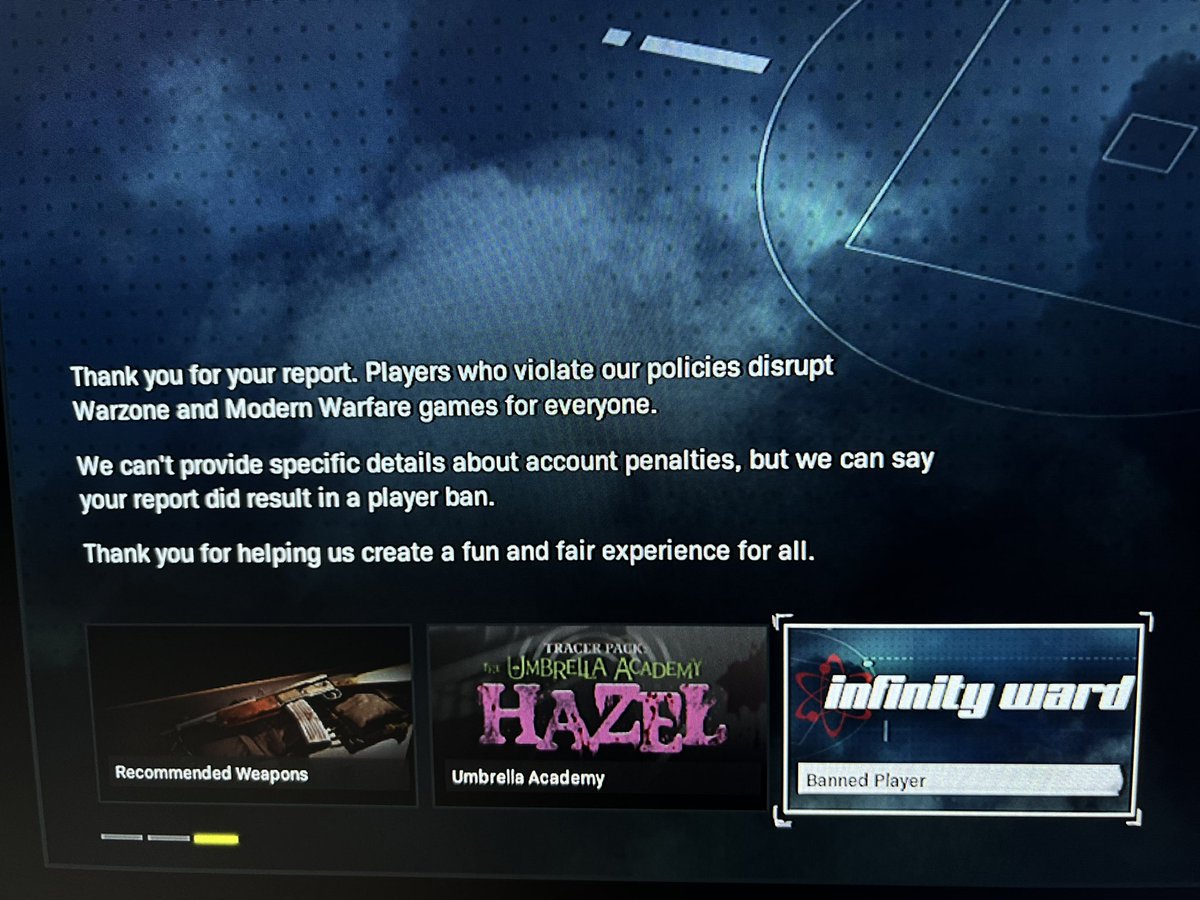 WiredEliteTV's tweet photo. I reported a “Pro Player” aka Hacker and 10 minutes later I get this message! Good job @Activision @RavenSoftware @ATVI_AB @ATVIAssist @InfinityWard #warzoneHacker #warzonehacks https://t.co/mDRp62fNSW
