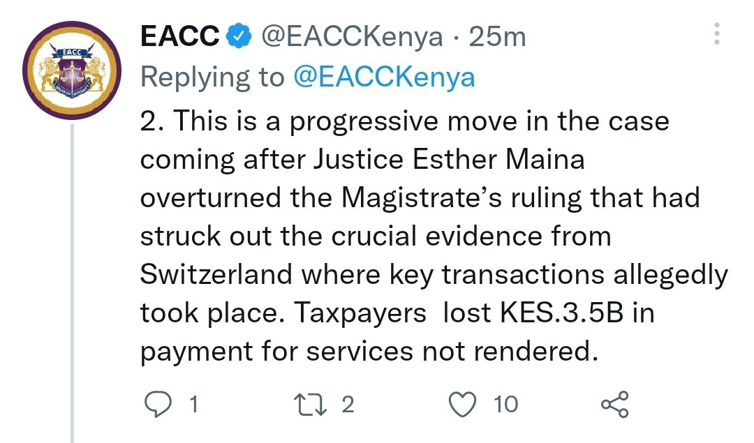 smutoro's tweet photo. The #AngloLeasing scam trial to be reopened. EACC will  this morning, give evidence from Swiss Authorities on what transpired in the 3.5 bnANGLO LEASING CASE against Rashmi Kamani,  Deepak Kamani,   Joseph Magari, Joseph Onyonka and Dave Mwangi https://t.co/ofyqBMd5Jb
