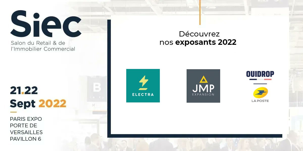 Ils ont signé ! Nous souhaitons la bienvenue à <a href="/ouidrop/">OUIDROP📦</a>,  <a href="/go_Electra/">Electra</a> et #JMPExpansion qui ont confirmé leur participation au #SIEC 2022.

Demandez vite votre badge pour rencontrer tous les exposants : bit.ly/3B0LBLy