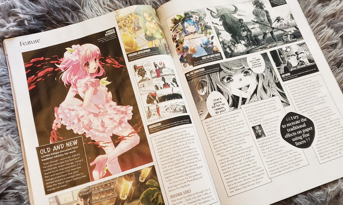 Finally got my copy of @imaginefx that Idol Royale was featured in!! I was shocked that it got such a big feature, and it's even on the front cover?! Was not expecting that at all 😳
Thank you so much for featuring my manga, I'm so honored!! 😭💖