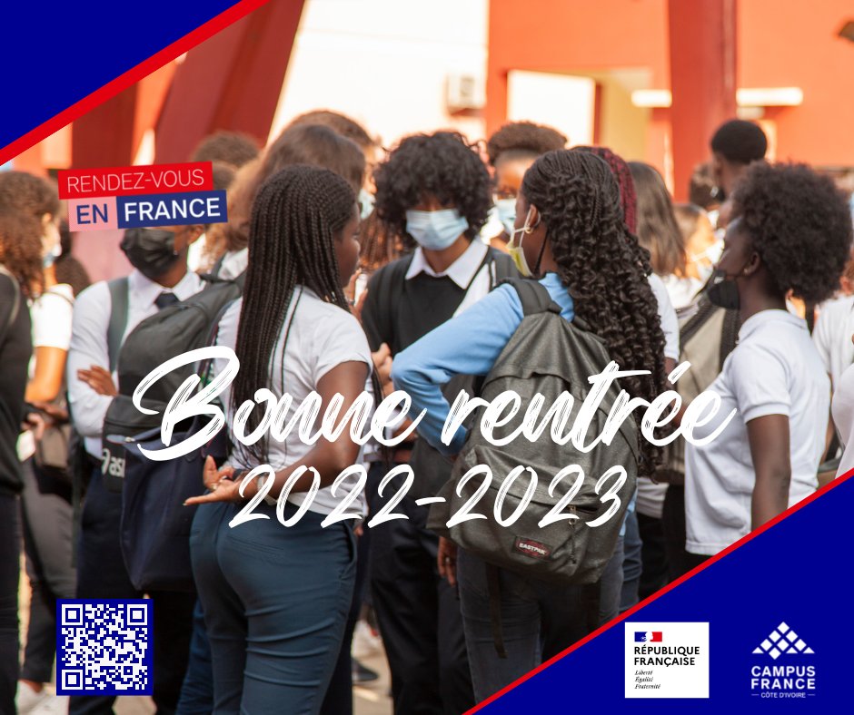 Bonne rentrée des classes 2022-2023 à tous les élèves de Côte d'Ivoire 🥳
La procédure pour les #etudesenFrance débute dès la classe de Terminale.
Préparez votre projet d'études en France en créant votre compte maintenant sur 👇 
🌐 ivoire.campusfrance.org