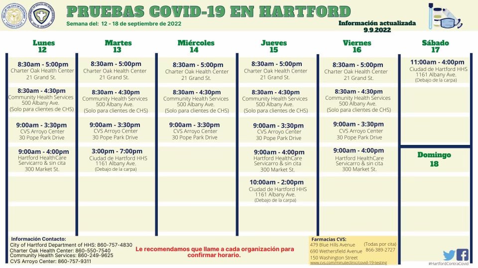 HartfordHealth's tweet photo. #Hartford 
Aquí está el calendario #COVID19 de esta semana. 👇 https://t.co/N2BZmJlhgk