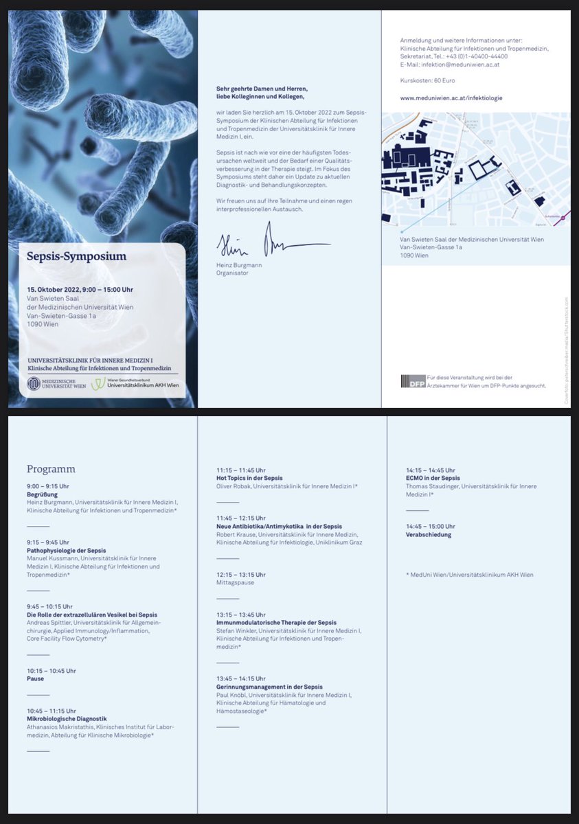 LTrabyMD's tweet photo. Spannendes Programm und tolle Vortragende beim Sepsis-Symposium der Klinischen Abteilung für Infektionen und Tropenmedizin am 15.09.2022 #MedUniWien #sepsis #critcare #ICU #infectious_diseases #ECMO #microbiology #immunology https://t.co/woihpv5dXO