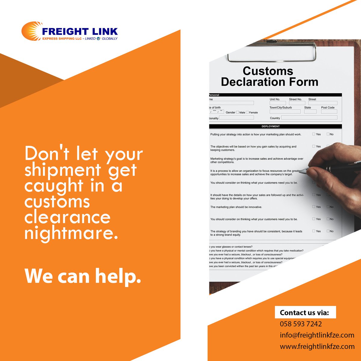 Freightlink5's tweet photo. Your shipment is one of the most important elements of your business. It's also one of the most vulnerable. How do you make sure that it gets to its destination on time, without any unexpected delays or other problems? We can help. 
058 593 7242
#seafreightUAE #airfreightUAE https://t.co/j8P4X4kB4x