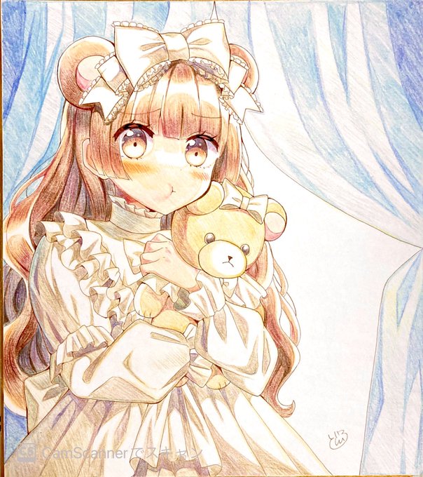 くまみみ白ロリっ娘 #創作 #色鉛筆 #ヲトメツバキ 