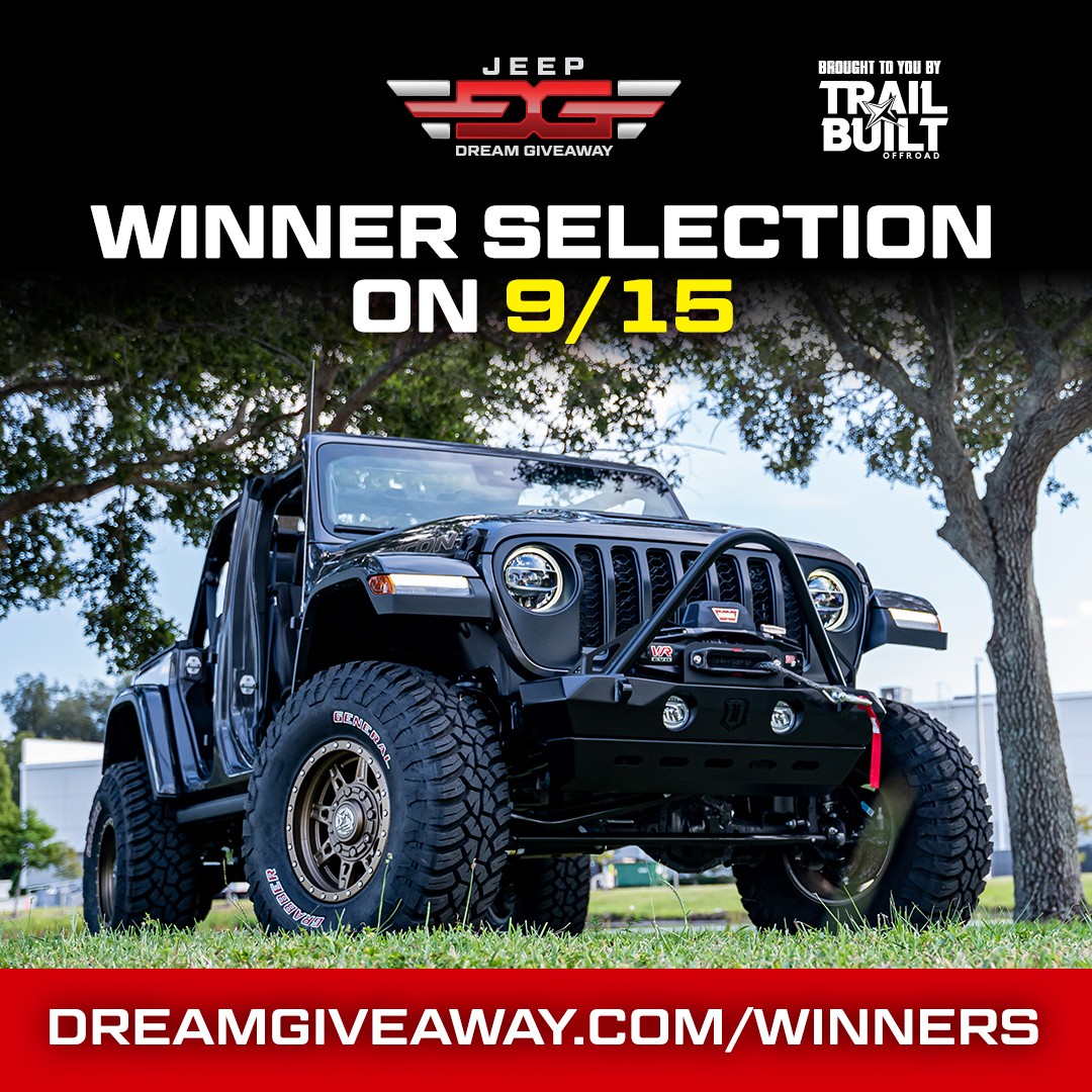 #MondayMotivation If you entered to win the Jeep Dream Giveaway brought to you by #Trailbuilt Off Road, stay tuned! Winner selection is coming up on 9/15! dreamgiveaway.com/winners - why not visit our winners page and see who won all charity-sponsored promos since 2008?