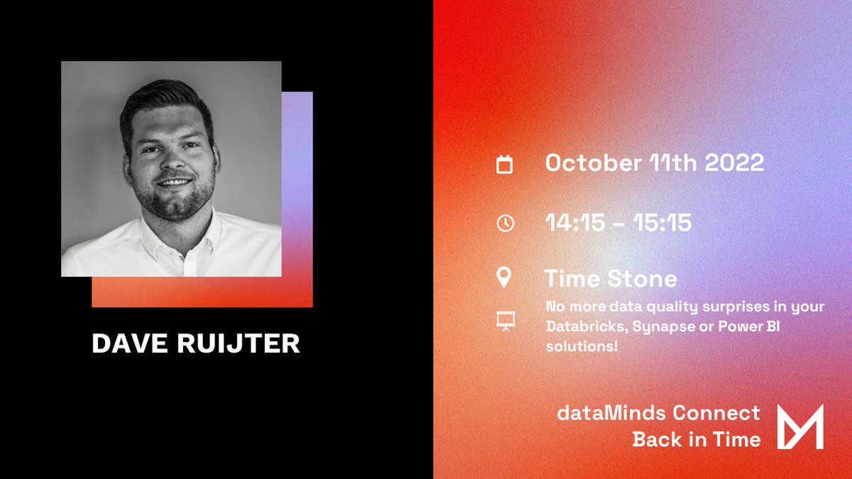 datamindsbe's tweet photo. @DaveRuijter helps us prevent unpleasant surprises in our #DataQuality for our #PowerBI, #AzureDatabricks, or #AzureSynapse use cases. He'll use 'great-expectations' in combination with plenty of demos to lay out a framework for data validation. 

Info ⬇️
https://t.co/huk5euTCLj https://t.co/PHj3UBiEqn