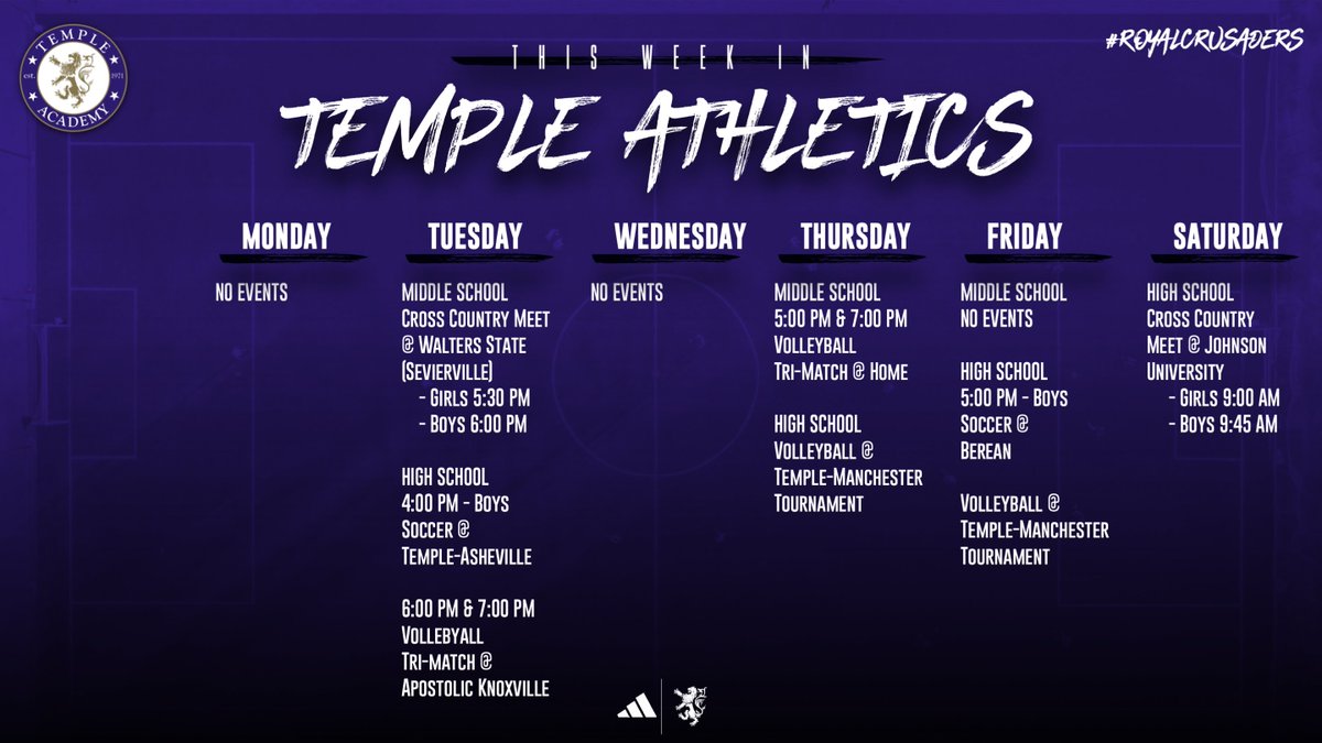 TBAPowell's tweet photo. This Week In Temple Athletics...
#templeATHLETICS #templeMIDDLE #templeHIGH #templeSOCCER #templeVOLLEYBALL #ROYALCRUSADERS #LADYCRUSADERS https://t.co/lkna0AchZ3
