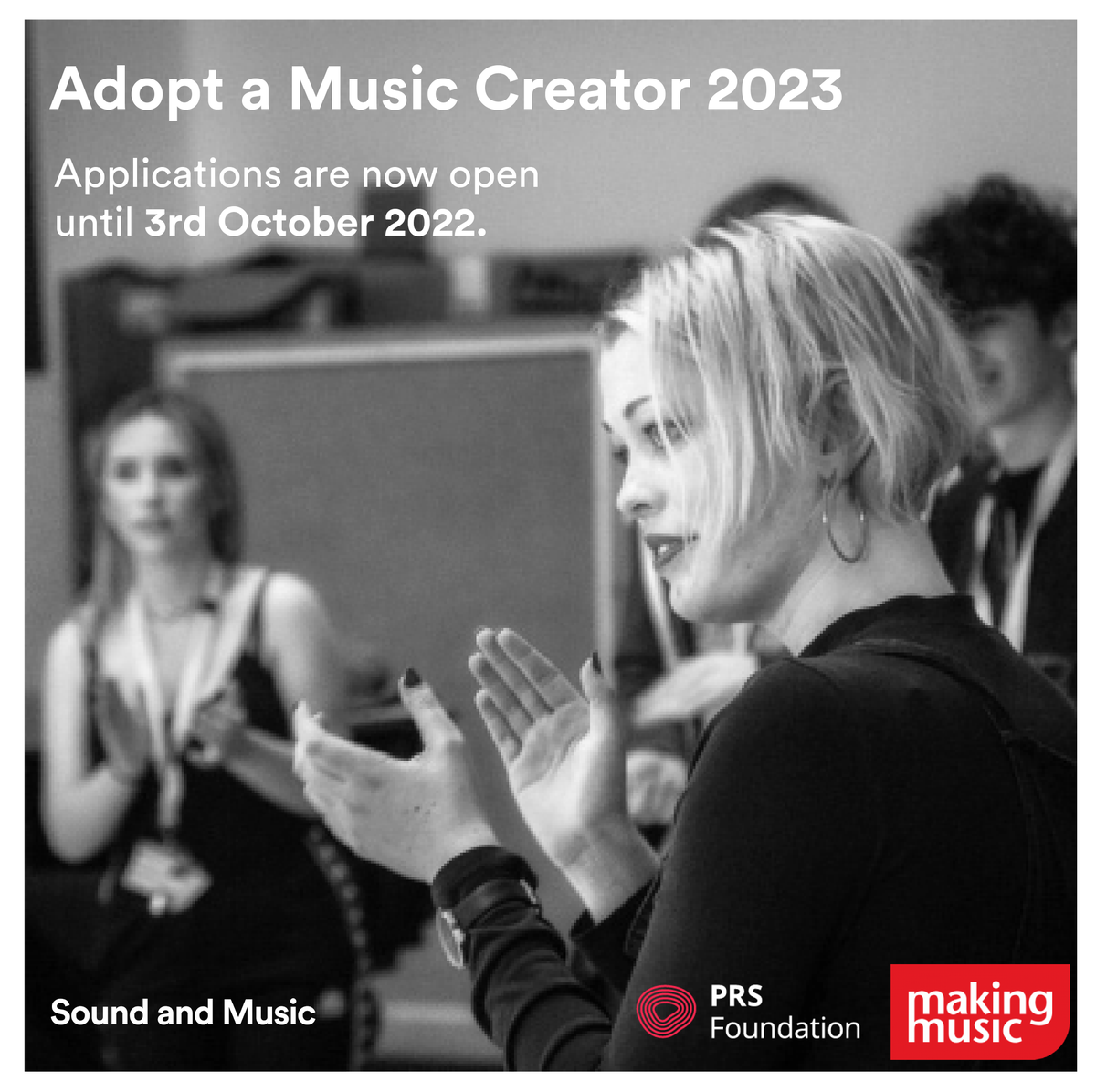 soundandmusic's tweet image. 📣 Apply now for Adopt a Music Creator 2023! 📣 

Run in partnership with @MakingMusic_UK and funded by @PRSFoundation, the programme pairs composers with a leisure time ensemble for a year to collaboratively create a new work.

Apply by October 3rd at: ow.ly/W9r550KGEME