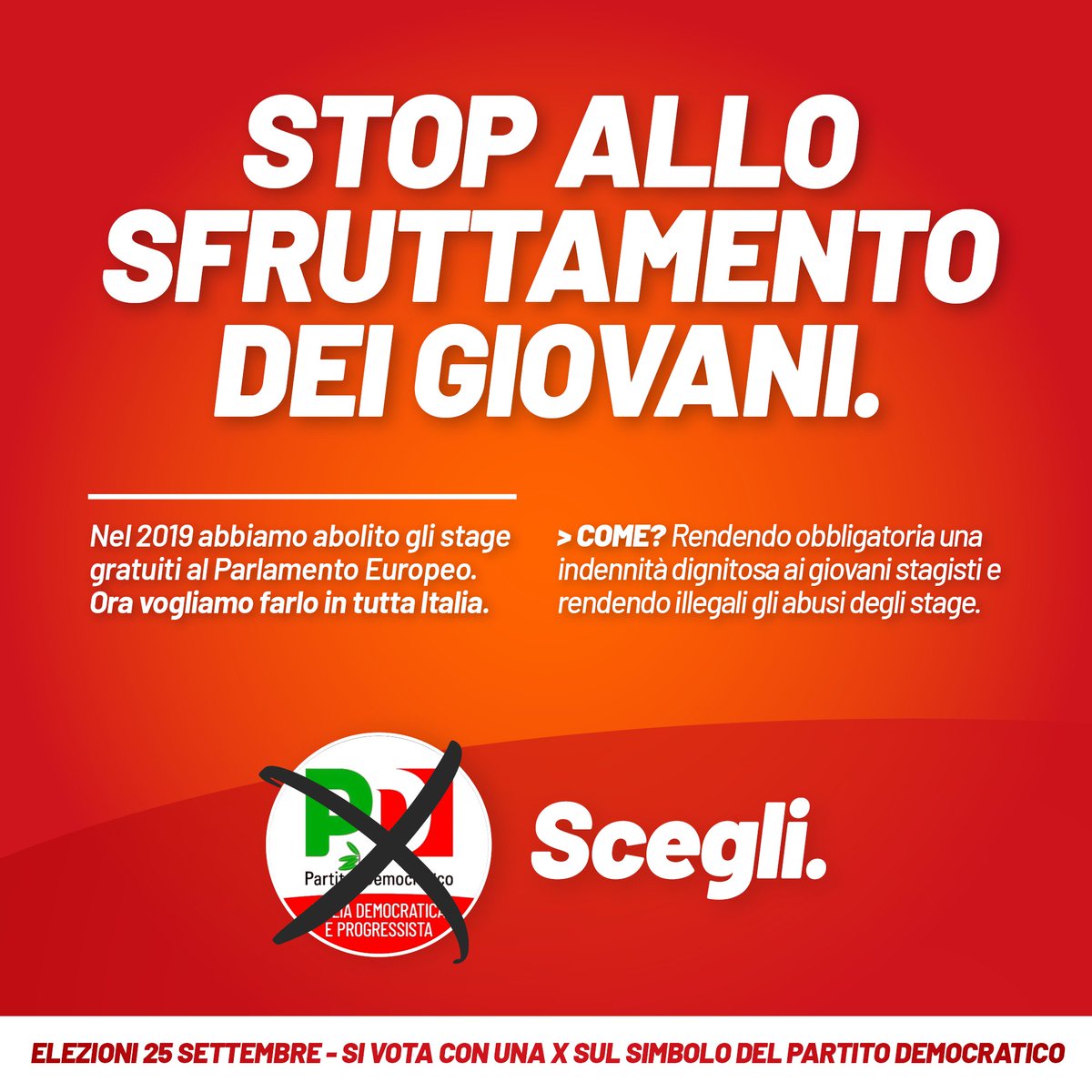 Lo #stage non pagato è sfruttamento, ma al Parlamento Europeo non tutti la pensavano così. 
Abbiamo vinto quella battaglia grazie all’impegno di #DavidSassoli e oggi è una priorità del programma del <a href="/pdnetwork/">Partito Democratico 🇮🇹 🇪🇺</a> per l’Italia.
Lo stage non è #lavoro, non torniamo indietro.