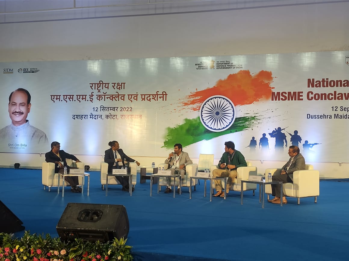 India_iDEX's tweet photo. #iDEX startups participating in an intriguing fireside chat at #NationalDefenceConclave, sharing their startup journey & motivating students and budding entrepreneurs, at Kota, Rajasthan.
@DefProdnIndia @sjaju1 @SagarDefence #Bigcatwireless @chipspirit
#DefenceInnovation #iDEX https://t.co/SF2AYWeTSy