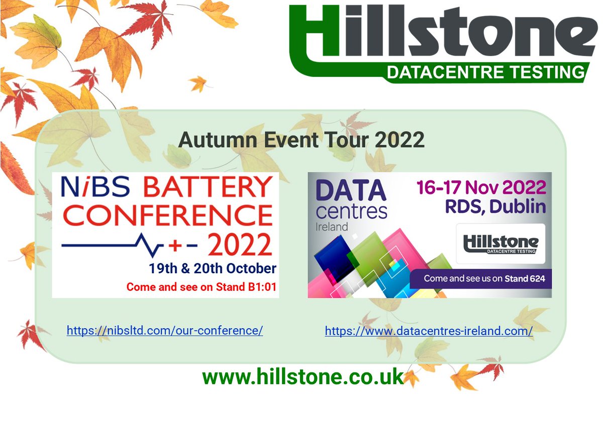 Join <a href="/HP_Loadbanks/">Hillstone Products</a> on our 2022 Autumn tour across UK &amp; Ireland. We are proud sponsors for both events @nibsltd conference &amp;  <a href="/datacentresire/">DataCentres Ireland</a>. We look forward to meeting all new &amp; familiar faces.

#NIBS2022 #battery  #uk #ireland #hillstoneloadbanks #hillstoneengineeringeurope