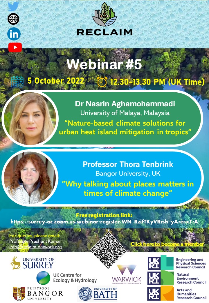 pk_shishodia's tweet image. After the delivery of four excellent webinars, join us for Webinar #5 in the #RECLAIMNetworkPlus Series featuring guest speaker talks on important climate-related topics. 

Register here: lnkd.in/eCQxKbCH 

Previous webinars youtube.com/playlist?list=…