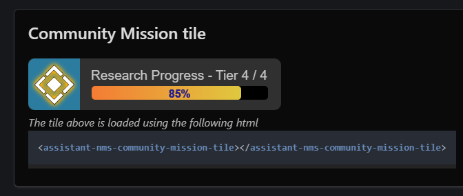 AssistantNMS's tweet photo. We made easy to use WebComponents for your NMS web projects! 🎉. Source code is #opensource 💖. Let us know if you need help getting them working on your projects or have some ideas for future components💪 https://t.co/TvJVOoxntO