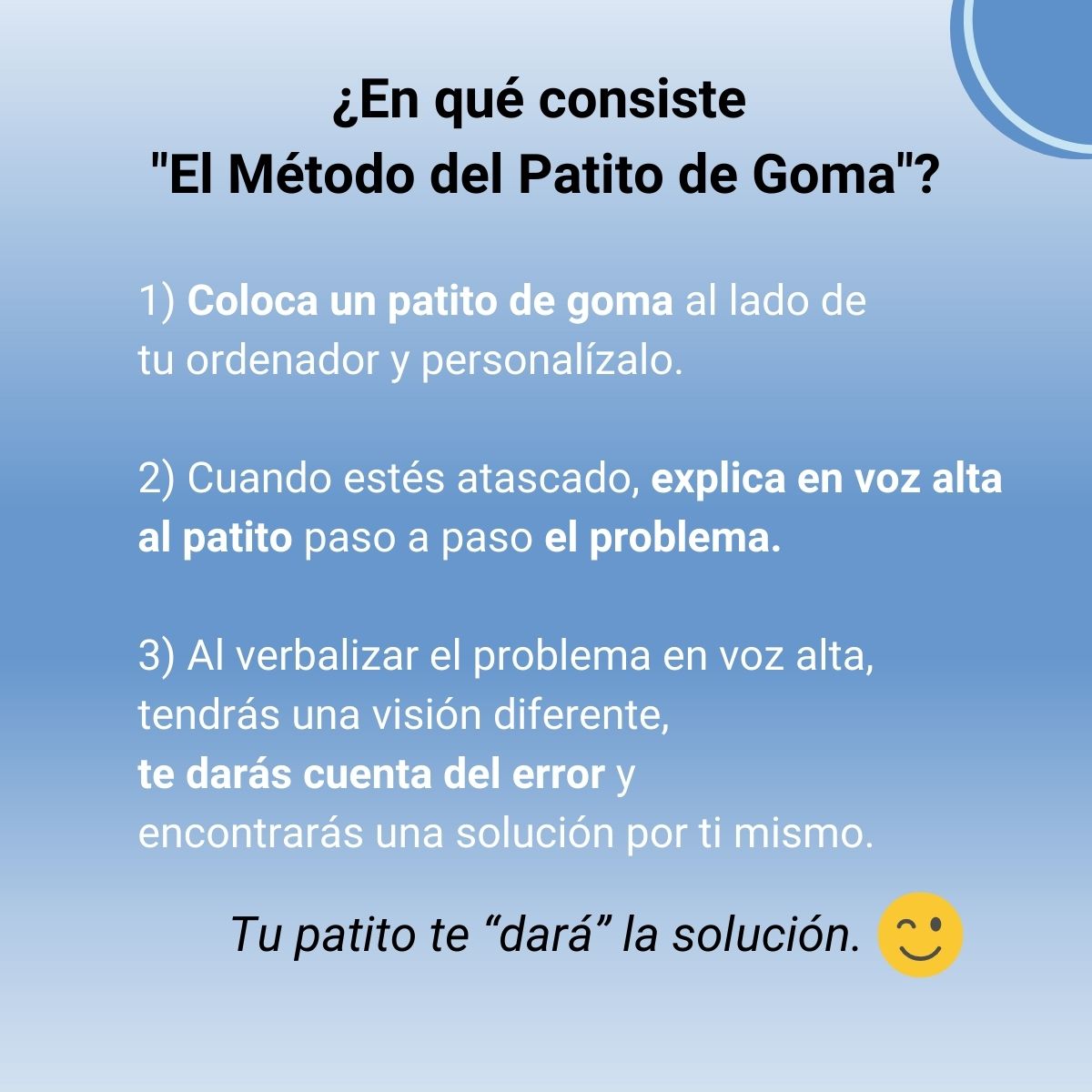 MindDenEsp's tweet photo. ¿Qué haces cuando te bloqueas frente al código?
Psicólogos han documentado que hablar del problema ayuda a encontrar la solución. En esta teoría se basa el método de 𝙡𝙖 𝙙𝙚𝙥𝙪𝙧𝙖𝙘𝙞ó𝙣 𝙙𝙚𝙡 𝙥𝙖𝙩𝙞𝙩𝙤 𝙙𝙚 𝙜𝙤𝙢𝙖.
¡Pruébalo! y nos cuentas.😉
#bemindden https://t.co/7OybtZ2OTp