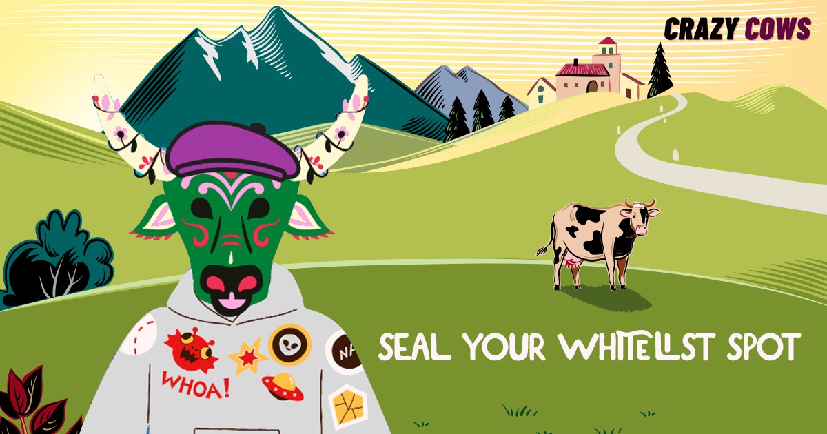Crazy Cows NFT holders will be chosen at random for whitelisting. Whitelisted CCOW owners will be rewarded with airdrops, official gear, and much more.

Stay tuned for further information!

discord.com/invite/MzQUh3j……
ccows.club
#NFT #NFTmarketplace #nftcommunity
