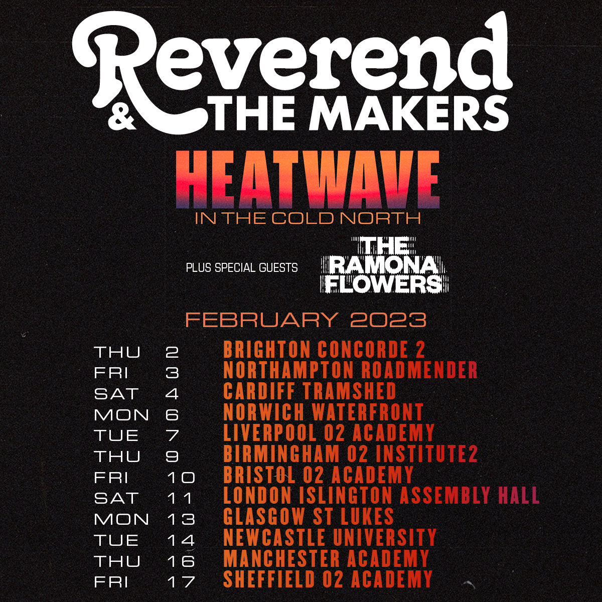Reverend&TheMakers (@reverend_makers) on Twitter photo Delighted to announce our first uk tour in 4 years. Hear new bangers like our radio 2 record of the week as well as the old classics. It’s gonna be immense. Support comes from our pals <a href="/TheRamonaFlower/">The Ramona Flowers</a>. Tickets on sale this Friday… more news on the way. Delighted to announce our first uk tour in 4 years. Hear new bangers like our radio 2 record of the week as well as the old classics. It’s gonna be immense. Support comes from our pals <a href="/TheRamonaFlower/">The Ramona Flowers</a>. Tickets on sale this Friday… more news on the way.