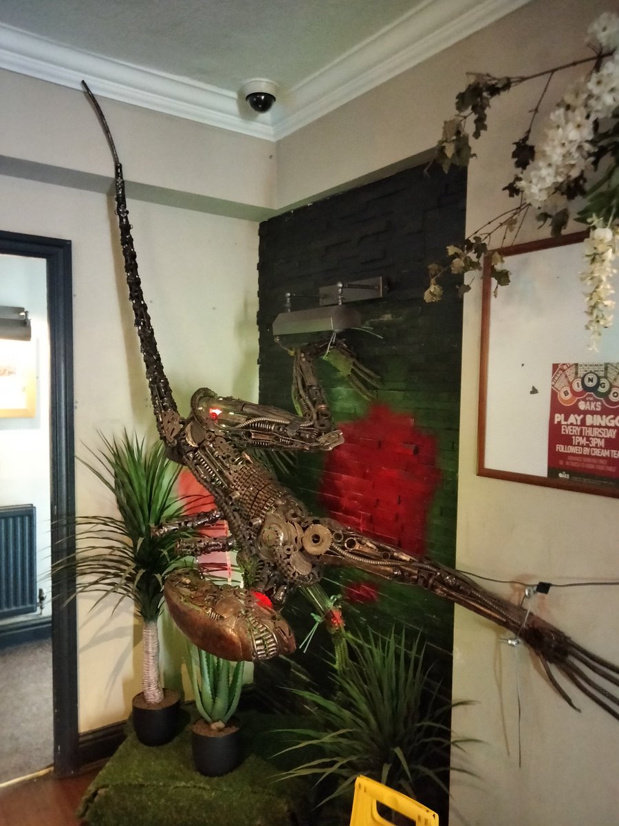 SalfordianThe's tweet photo. Good morning, thought I'd share the interesting wall art from yesterday's pub; The Oaks, Ramsbottom. Every pub should have an Alien 🖤💚🖤
#ramsbottom #toppub
#buryplackpuddinglobbing https://t.co/WoAPHSqnq1