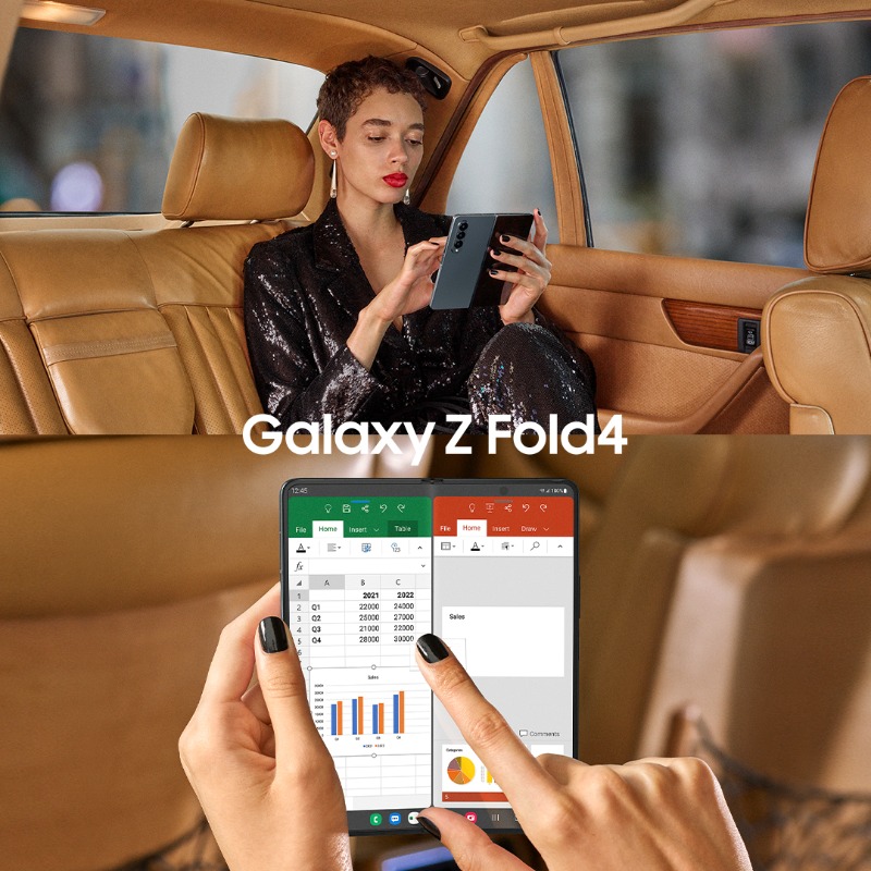 SamsungLevant's tweet photo. أنجز مهامك بخطوا�� أقل. هاتف #GalaxyZFold4 الجديد، وسيلتك لإنجاز المهام المتعددة.