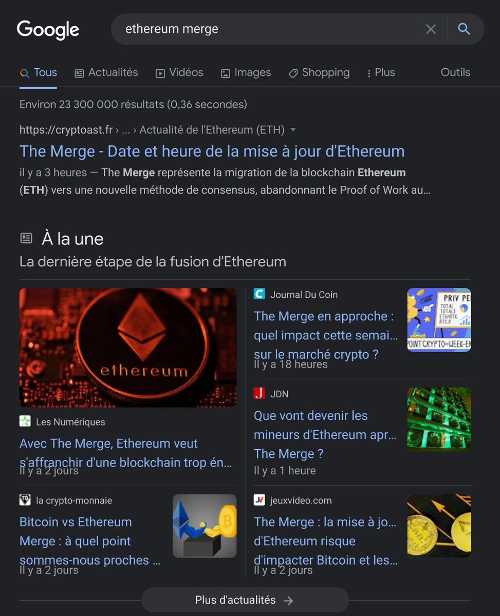 Toujours en retard en France...😭 ou tout le monde s'en fout ? #TheMerge #Ethereum #ETH #Google