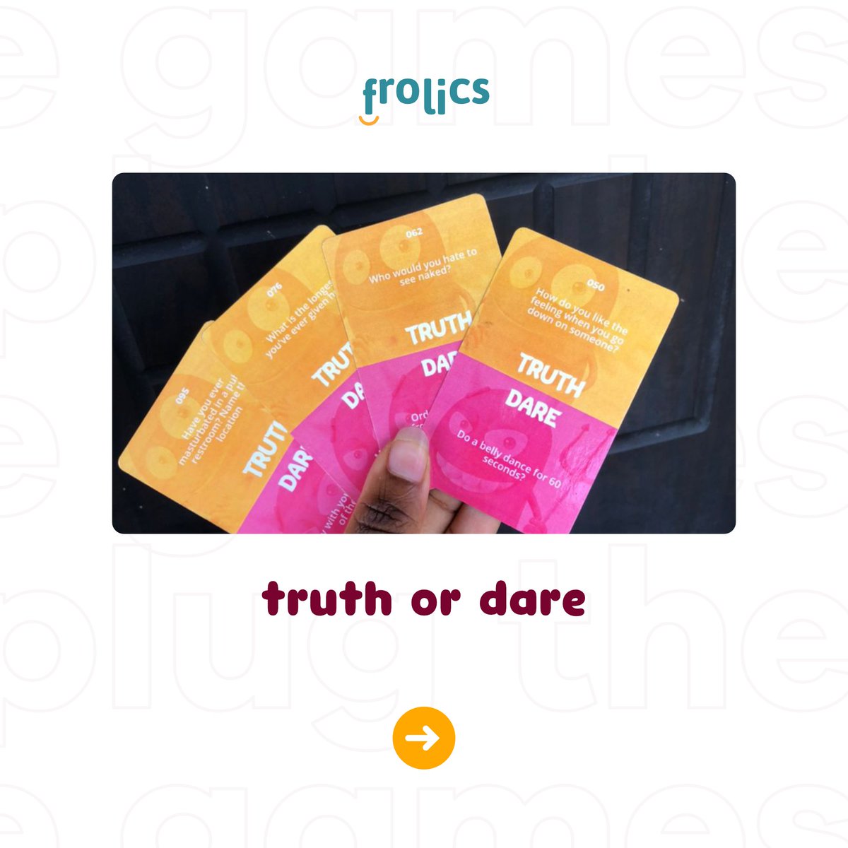frolics_ng's tweet photo. Product highlight for the week✨

~Random Questions
~Truth Or Dare
~Charades https://t.co/swobVSviN7
