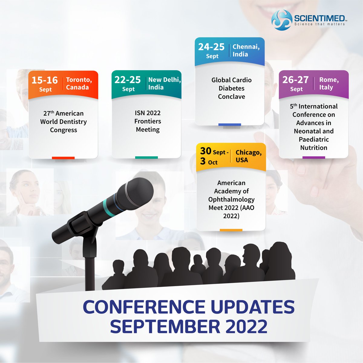 Conference updates for September 2022. 

Follow us for more updates and visit our website scientimed.com for details on our services.

#conference #conferenceupdates #conferencealerts #sept2022 #scientimed