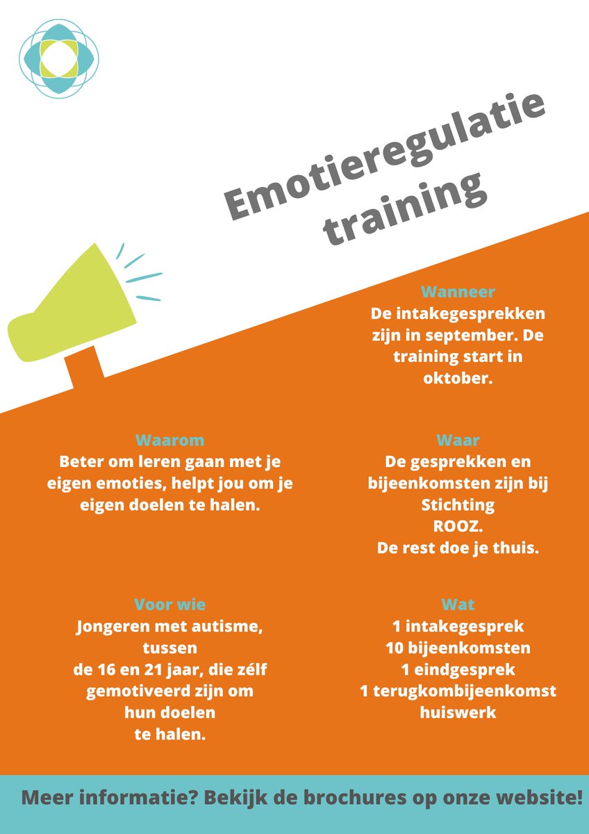 Vanaf september start de emotie-regulatie training bij ROOZ. Met deze training  leren jongeren met autisme om beter om te gaan met boosheid, onrecht en frustratie. Wil je meer informatie over de training? Bekijk onze website: bit.ly/3RUSGE9