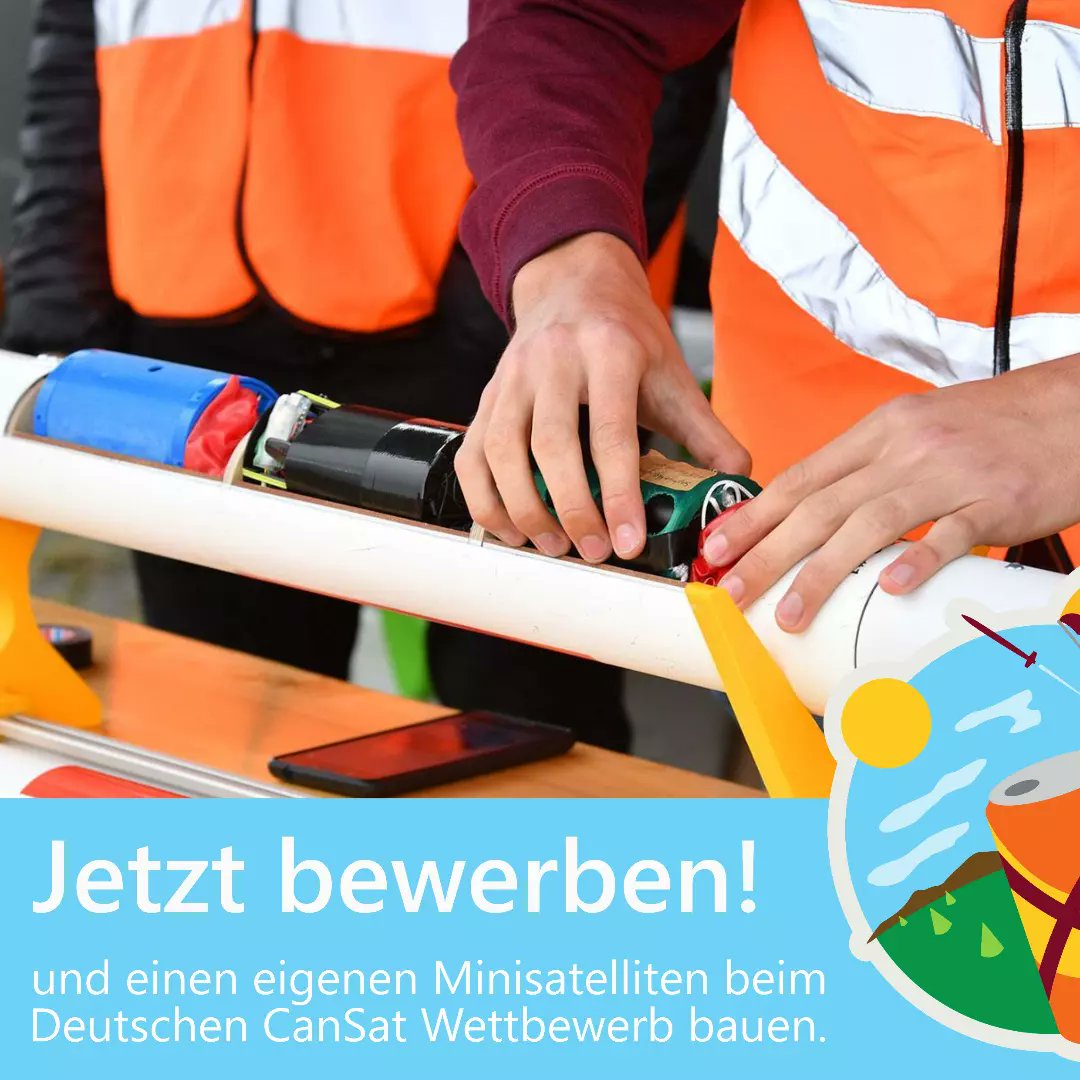 cansatde's tweet photo. Du bist über 14 Jahre alt und interessierst dich für Naturwissenschaften und Technik? Noch bis zum 03. Oktober kannst du dich für den Deutschen CanSat Wettbewerb bewerben und im Team einen eigenen Minisatelliten bauen! Mehr Infos unter https://t.co/bSSimrcHDM

#CansatDE22 https://t.co/WOmsPcrnvz
