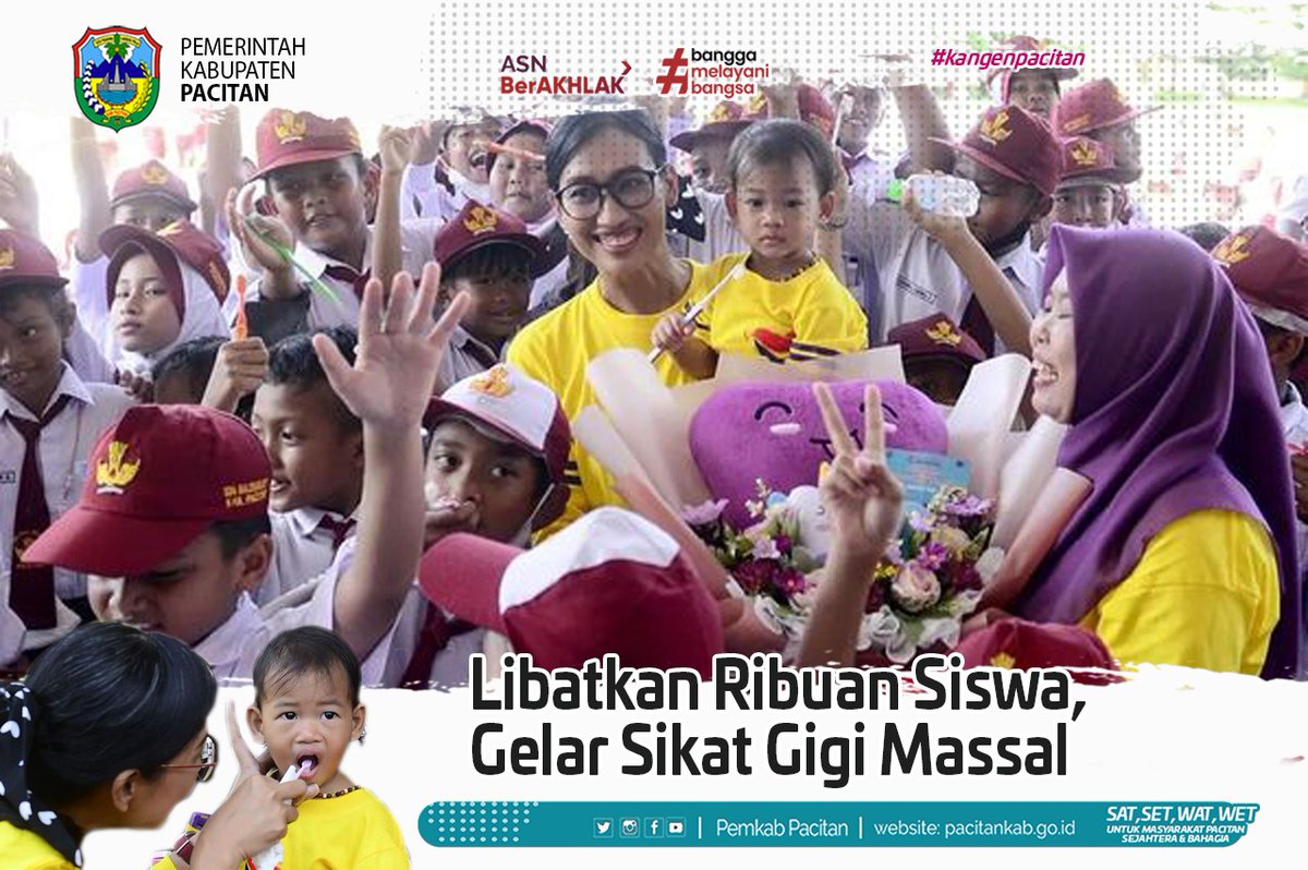 PemkabPacitan's tweet photo. Libatkan Ribuan Siswa, Gelar Sikat Gigi Massal 

“Bunda berpesan untuk selalu jaga kesehatan gigi &amp; mulut agar sehat krn gigi itu kalau sdh rusak tidak bisa tumbuh kembali &amp; harus diganti dg gigi palsu,” tutur Efi Suraningsih.

#Pacitan #sikatgigimasal

https://t.co/e5cCwy6mkB https://t.co/33HmfzUSYK