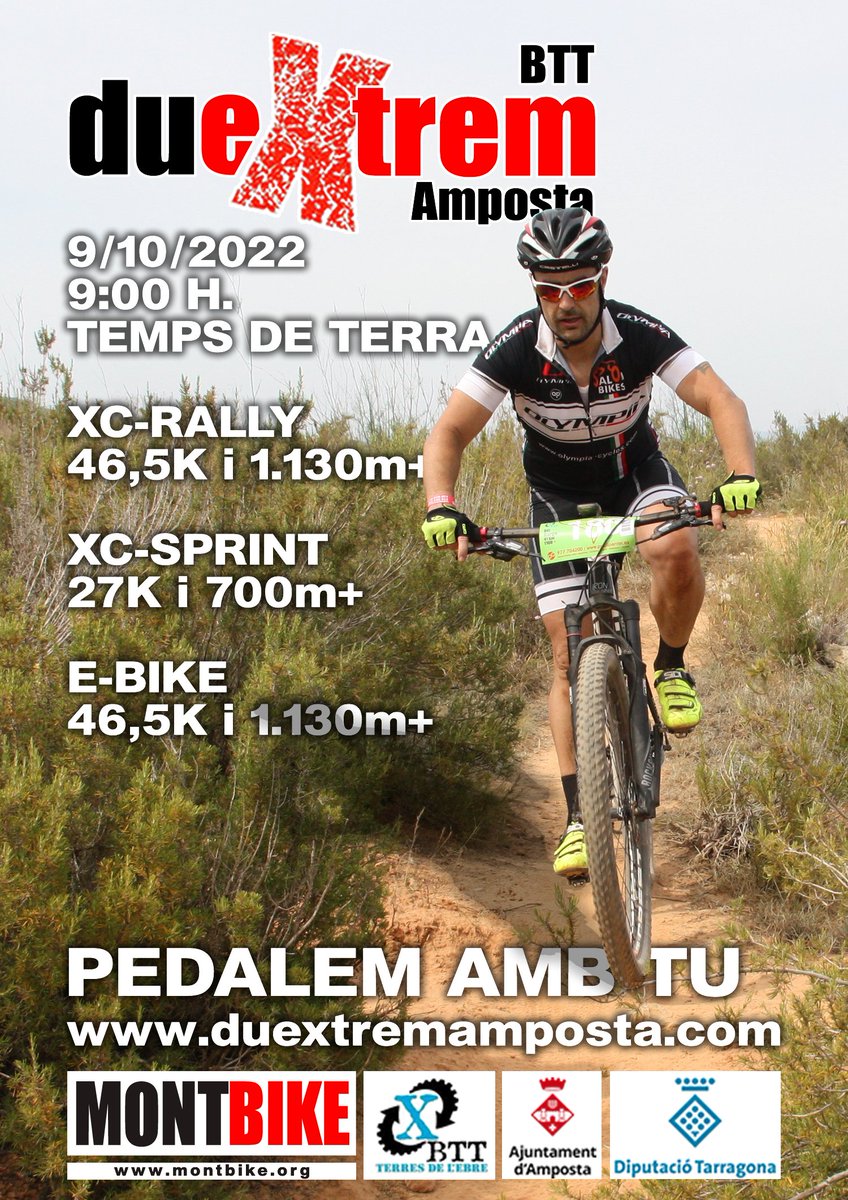 Al Duextrem BTT Amposta, pedalem amb tu.

Serà el 9/10/2022 a Temps de Terra

Darrera prova de la Xallenger BTT Terres de l'Ebre 2022

#amposta #duextremAmposta #btt #terresdelebre 
<a href="/ajamposta/">Ajuntament d'Amposta</a> <a href="/EbreActiu/">EbreActiu.cat</a> <a href="/ampostainfo/">Amposta.info</a> <a href="/Canal21Ebre/">Canal 21 Ebre</a> <a href="/canalte/">Canal TE - Canal Terres de l'Ebre</a> <a href="/ebredigitalcat/">ebredigital</a> <a href="/Ebresports1/">Ebresports</a> <a href="/Diari_Ebre/">Diari de Tarragona-Ebre</a>