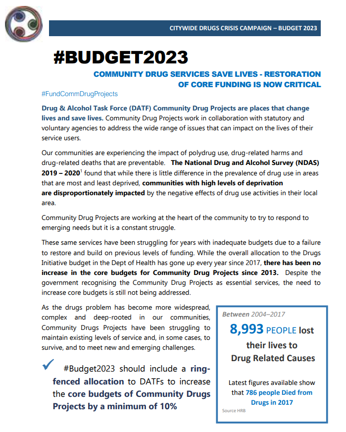 WGRC_D12's tweet photo. Drug & Alcohol Task Force Community Drug Projects are places that change lives and save lives. There has been no increase in the core budgets for Community Drug Projects since 2013 although government recognises these Projects as essential services. #FundCommDrugProjects https://t.co/cjvfyO1j1Q
