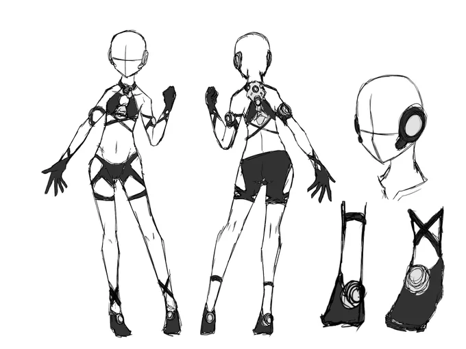 依頼で描いたイラストの衣装デザインを把握するために描いた雑な設定画になりやすこれでみんな かこうね 