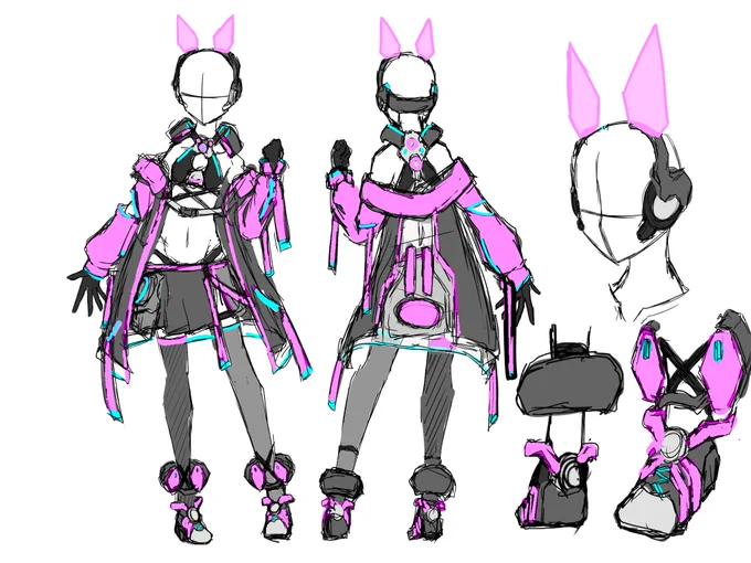 依頼で描いたイラストの衣装デザインを把握するために描いた雑な設定画になりやすこれでみんな かこうね 