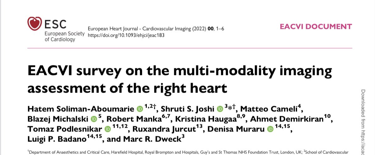 🔥 Just published at EHJ-CVI! #EACVI survey on multimodality imaging assessment or the right heart A superb collaborative team work of the EACVI Scientific Initiatives Committee @sjoshi_23 @MarcDweck Open access via this link 👇🏼👇🏼 🔗 academic.oup.com/ehjcimaging/ad…
