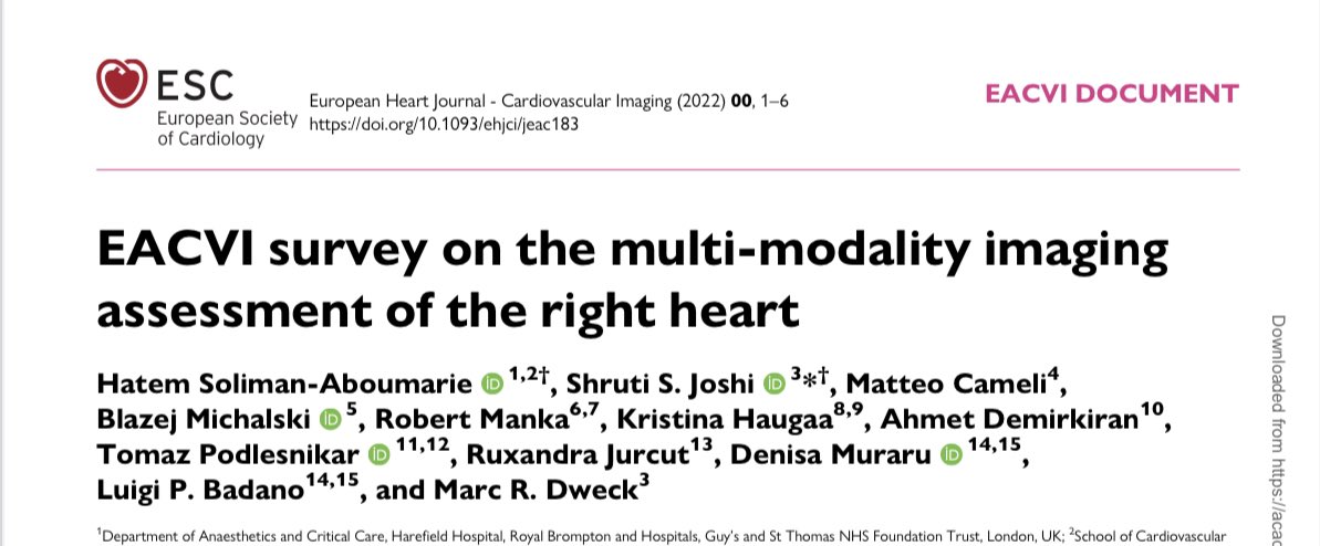 EchoSoliman's tweet photo. 🔥 Just published at EHJ-CVI!
#EACVI survey on multimodality imaging assessment or the right heart
A superb collaborative team work of the EACVI Scientific Initiatives Committee @sjoshi_23 @MarcDweck
Open access via this link
👇🏼👇🏼
🔗 https://t.co/sHlQYDIiWj https://t.co/wXLd85w4rc