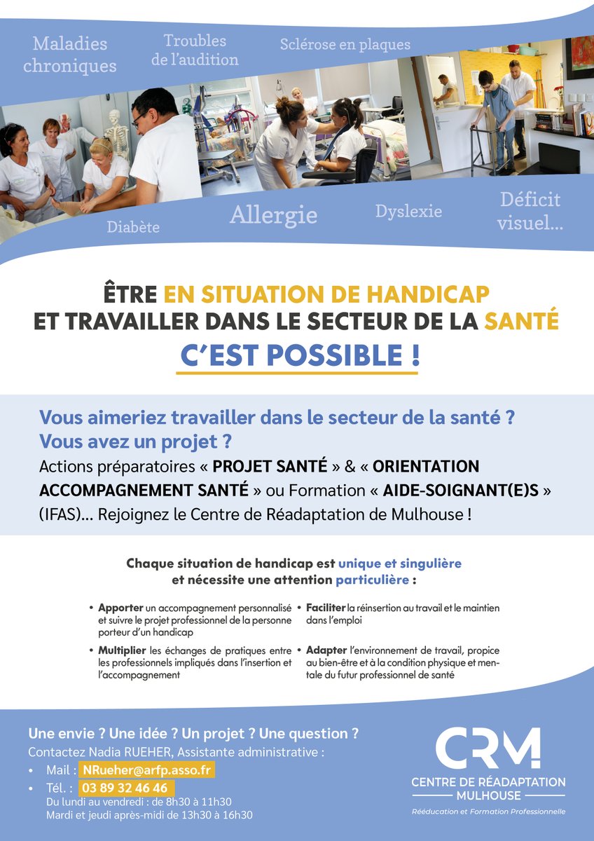 Vous avez une Reconnaissance en Qualité de Travailleur Handicapé et vous souhaitez travailler dans le secteur de la #santé ? Nos formations sont faites pour vous !
Ça vous intéresse ❓ Il est encore temps de vous inscrire ! 
➡ arfp.asso.fr/fr/metiers-de-…
➡ arfp.asso.fr/fr/Action-prep…