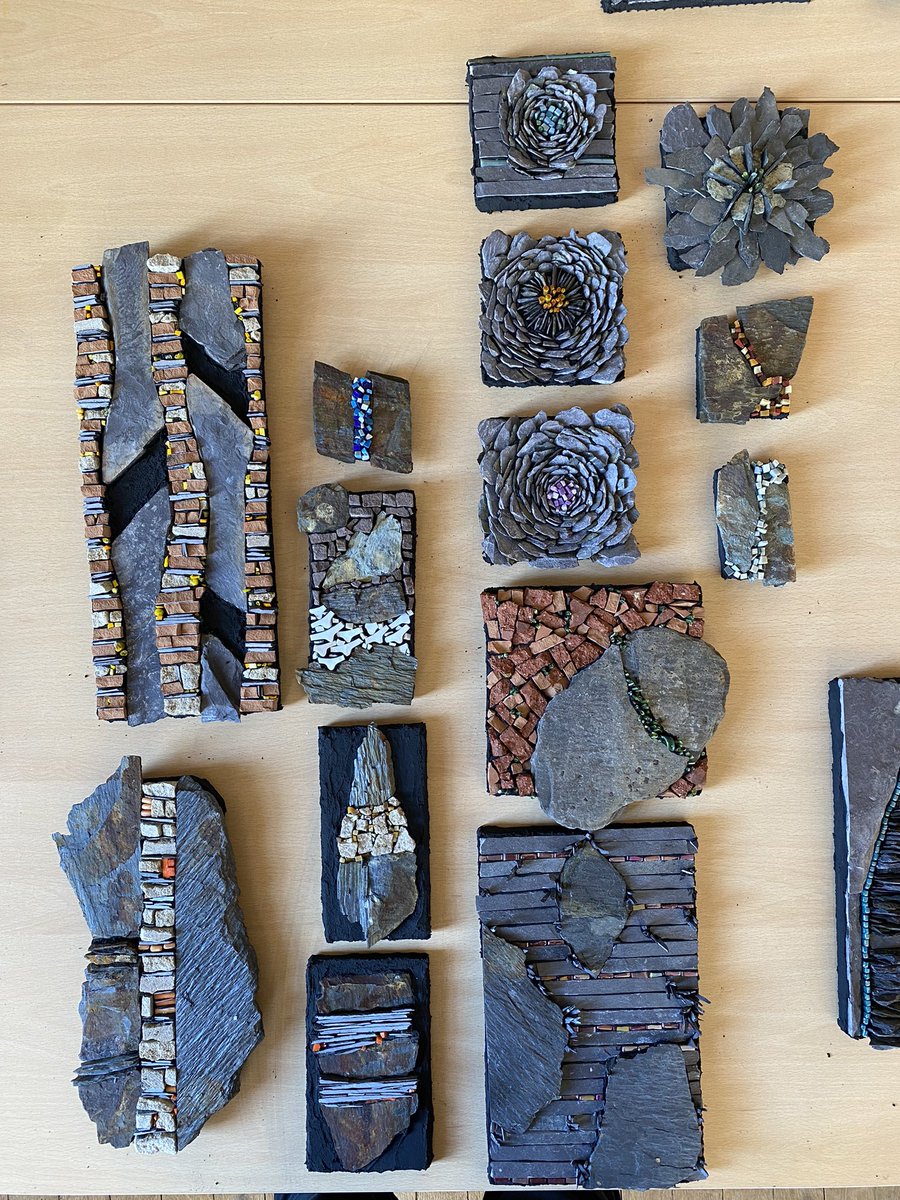 GartmoreHouse's tweet photo. How gorgeous are these textures and patterns from the Mosaics with Slate class!? Created by our guests! 😍
.
.
.
.
.
#racheldaviesmosaics #mosaicswithslate #slate #stone #art #mosaics #glass #textures #rock https://t.co/o8fuRh5Wdx