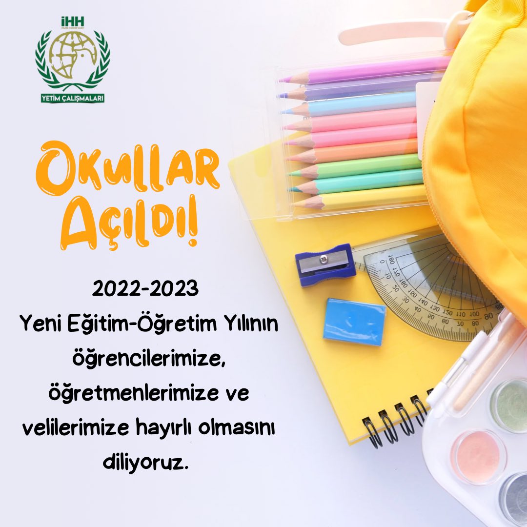 2022-2023
Yeni Eğitim-Öğretim Yılının öğrencilerimize, öğretmenlerimize ve velilerimize hayırlı olmasını diliyoruz. 🔔📚
#okullaraçıldı #İHH #okullaracılıyor
