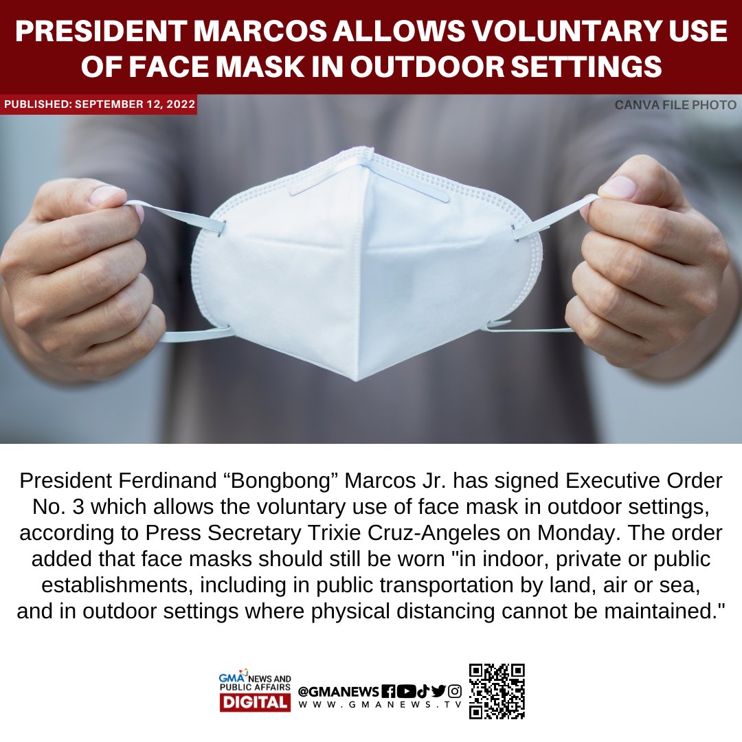 GMA News on Twitter "Voluntary na lamang ang pagsusuot ng face mask sa outdoor settings sa bisa