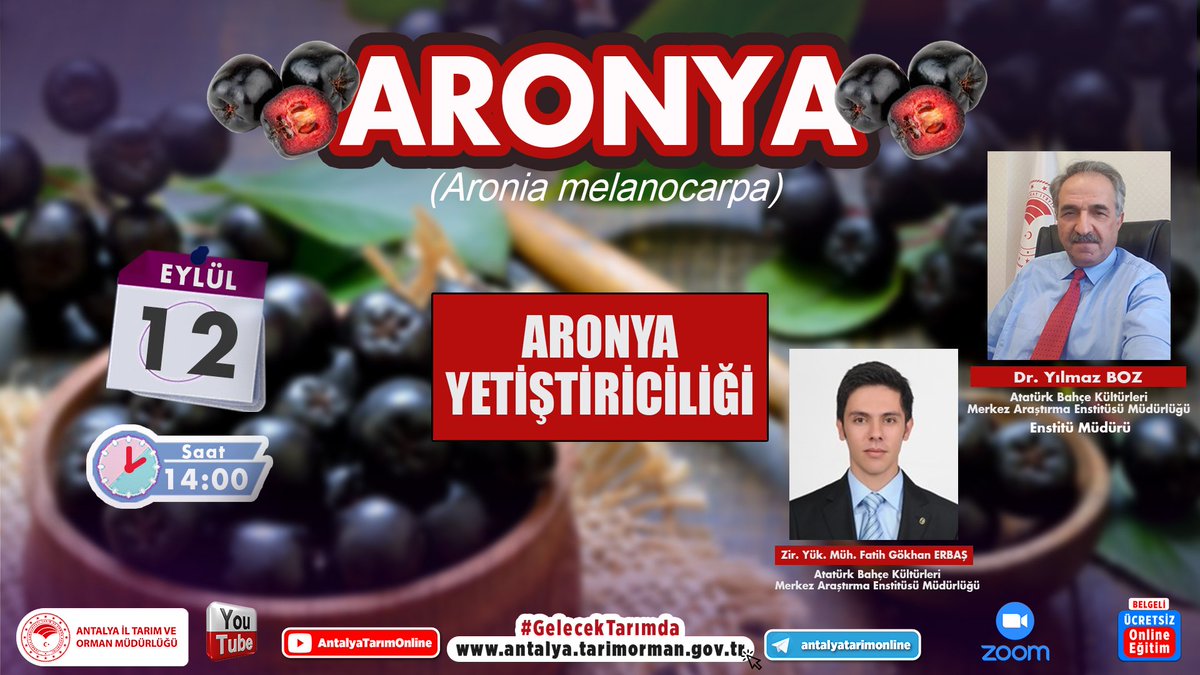 antalyailtarim's tweet photo. #Aronya-1

📍12 Eylül 2022 Pazartesi 14:00

@TCTarim @TAGEM_ANKARA @ABKAEYalova uzmanlarından

🔹Aronya Yetiştiriciliği 

🔹Çevrimiçi 🔹Ücretsiz 🔹Belgeli

Kayıt👇👇

#GelecekTarımda
#TarımAntalyada

@gokhankaraca_ @ersinyazici1 @VahitKirisci https://t.co/OPwyhb9146
