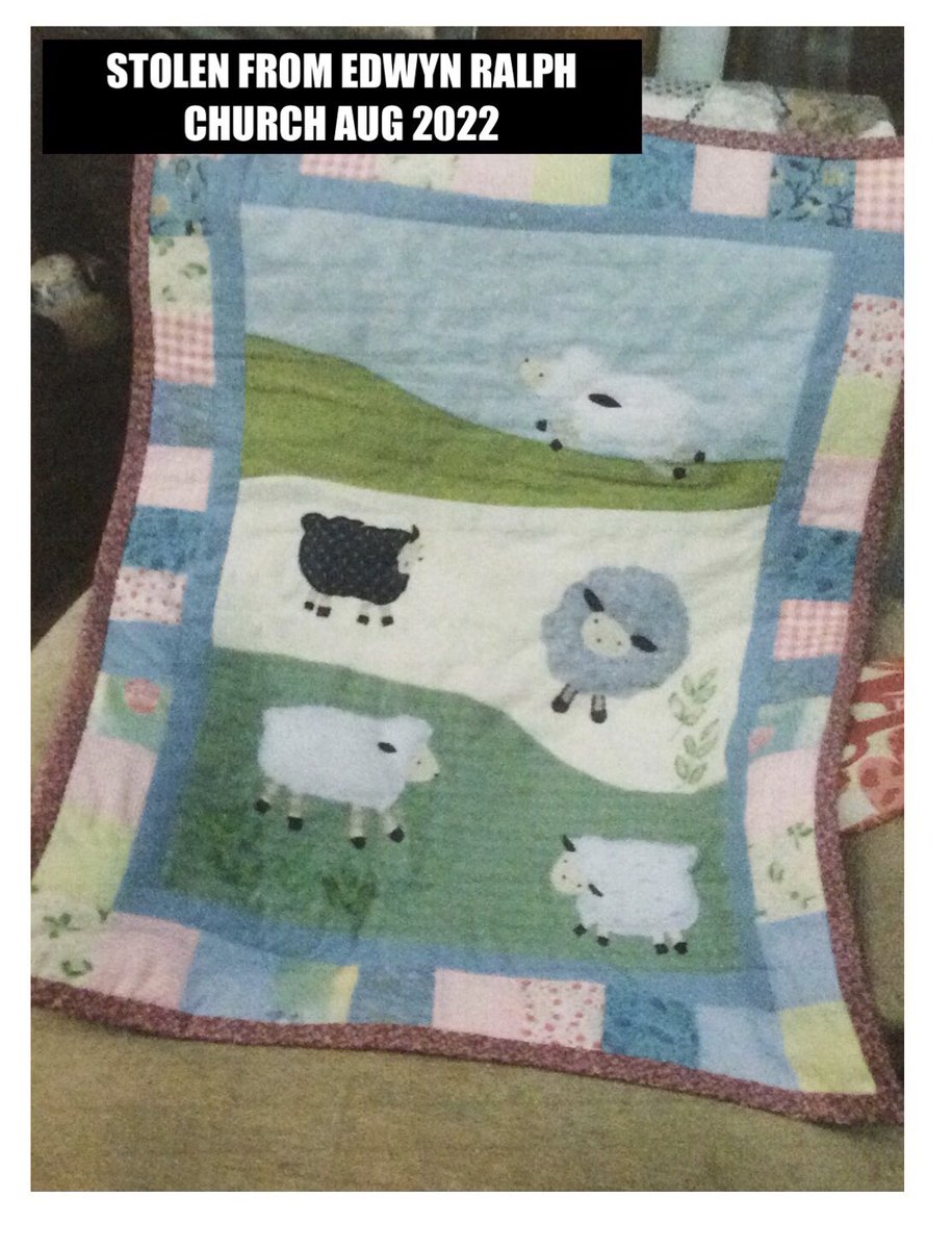 edwyn_ralph's tweet photo. STOLEN! Edwyn Ralph church struck by thieves for 4th time this year. Quilts, bags, knit-ware &amp; jams are handmade, donated then sold to help maintain a church that is over 850 years old! Please help find stolen quilts.  https://t.co/r8p5RHkuHh crime ref: 22/86005/22 #herefordshire https://t.co/g0azKJnzPc