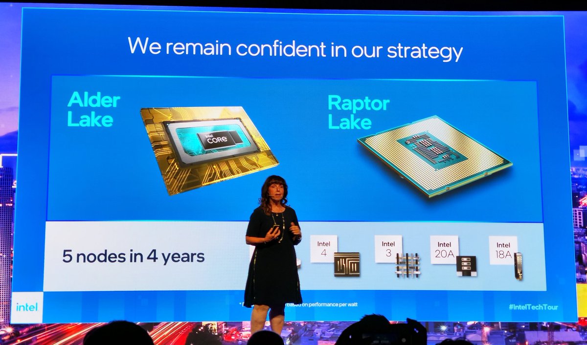 AbazovicFuad's tweet photo. @intel Shlomot Weiss SVP President and GM of design engineering reassured to expect 5 nodes in four years. Intel 7, Intel 4 ready for mass production 2H 22 and on or ahead of schedule on #Intel3 #Intel20A and #Intel18A #IntelTechTour #IDM2.0 @FudzillaNews https://t.co/6rDXfRsPoH