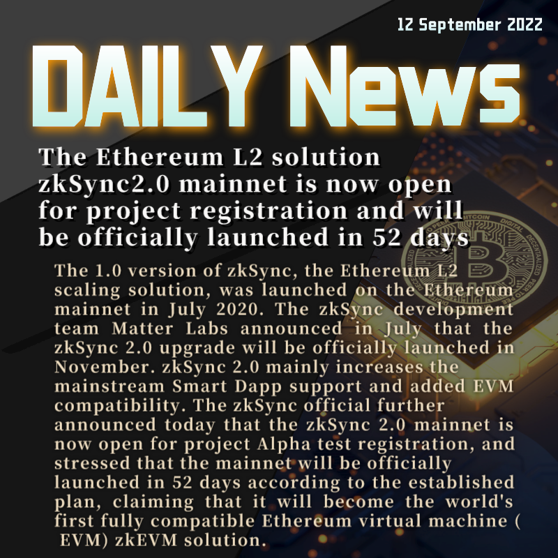 The Ethereum L2 solution zkSync2.0 mainnet is now open for project registration and will be officially launched in 52 days

✅ Follow 
<a href="/thesecurecrypto/">Secure Crypto</a>
 
✅ Like and RT our Tweet

#Ethereum #zksync #Cryptos