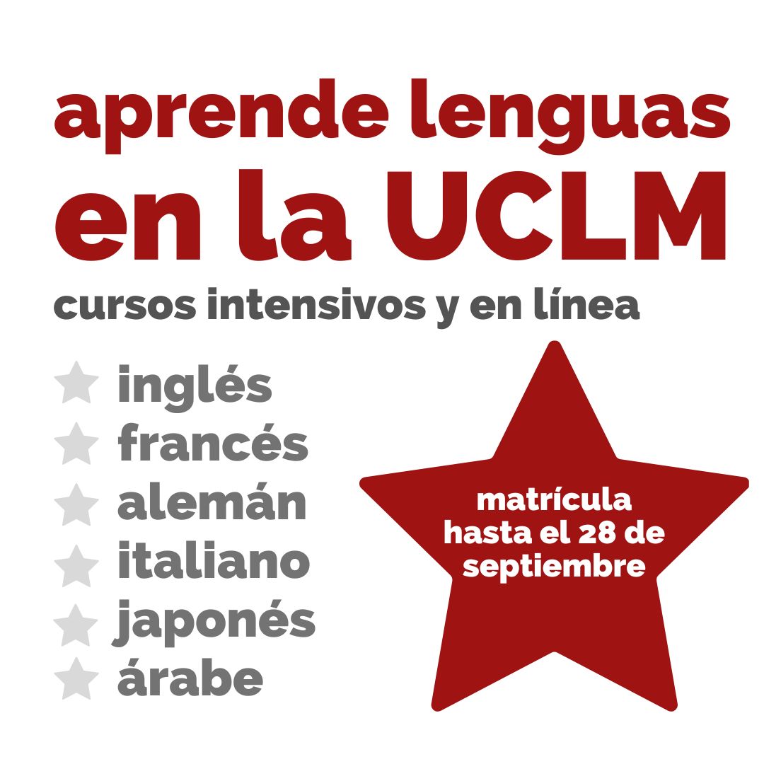La <a href="/uclm_es/">Universidad de Castilla-La Mancha</a> abre la matrícula en los cursos de inglés, francés, alemán, italiano, japonés y árabe del programa Aprende Lenguas.
➡️Destinados a la comunidad universitaria y al resto de población
➡️Modalidades intensiva y anual, presencial y en línea
uclm.es/noticias/notic…