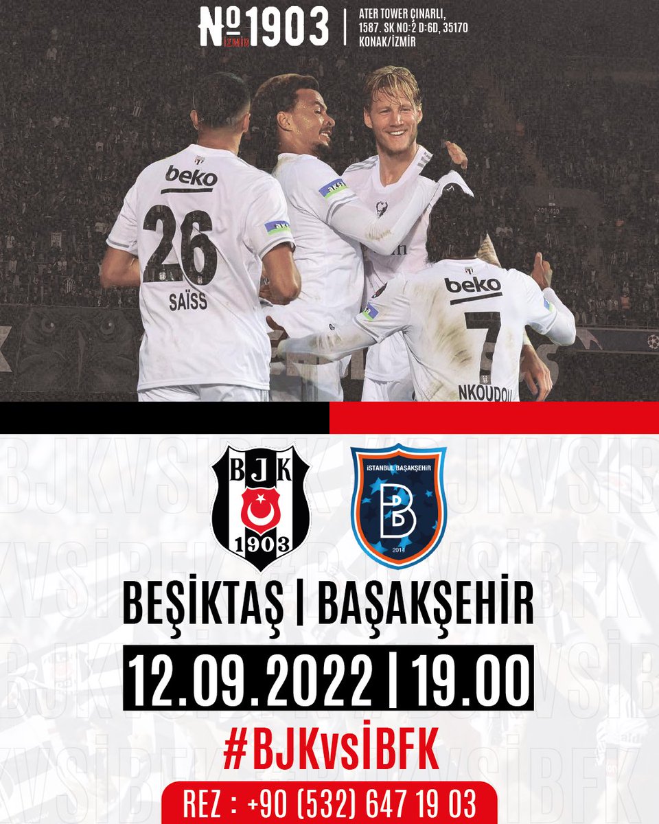 izmirbjkdernegi's tweet photo. #BugünBeşiktaşınMaçıVar
🏟 #no1903izmir
#AterTower Çınarlı, 1587. Sk No:2 D:6, 35170 Konak/İzmir
⏰ 18.00(Maç Önü Özel)
🕰 19.00 (Maç Saati)
Rez 📞 +90(532) 647 1903 https://t.co/FwrHloIsEO