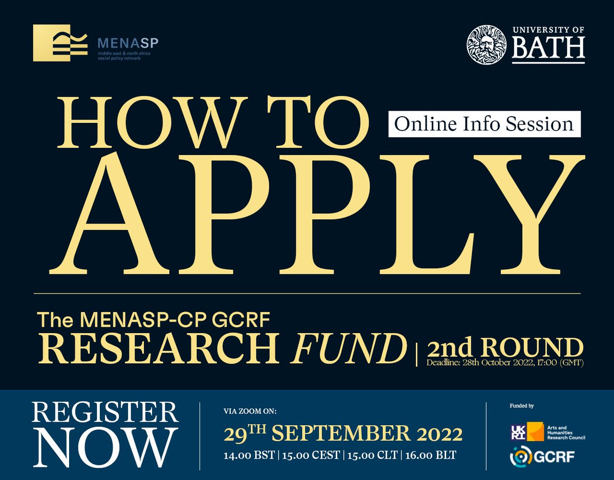 MENASP1's tweet photo. Join us online on the 29th September 2022 to know more about our current #research #funding opportunities and how to apply.

#Grants are available between £10,000 – £50,000 for projects for up to 12 months.

𝗧𝗶𝗺𝗲: 14.00 BST

𝗥𝗲𝗴𝗶𝘀𝘁𝗲𝗿 𝗵𝗲𝗿𝗲: https://t.co/tT6CeZU9aH https://t.co/qphYgSygfk