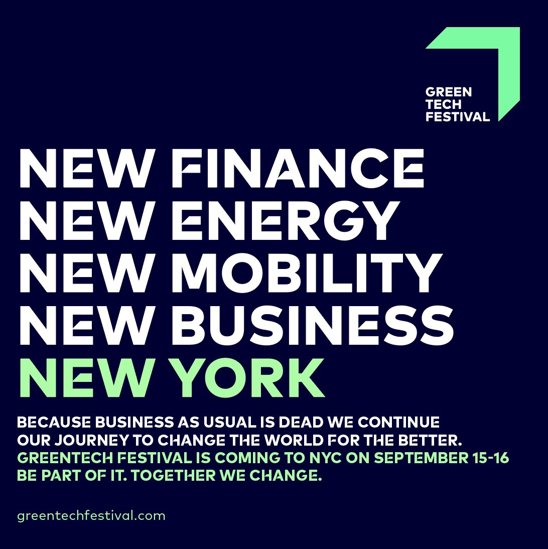 Only a few days left until the launch of our first GTF NYC edition! Let's discuss together why we need NEW Finance, NEW Energy, NEW Mobility and NEW Business - in NEW YORK and ALL OVER THE WORLD. Get your ticket here: newyork.greentechfestival.com/tickets/